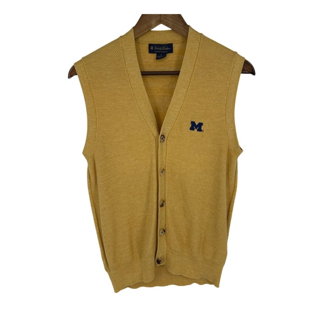 Brooks Brothers Supima Cotton Yellow Univ Michigan V-Neck Vest Size S